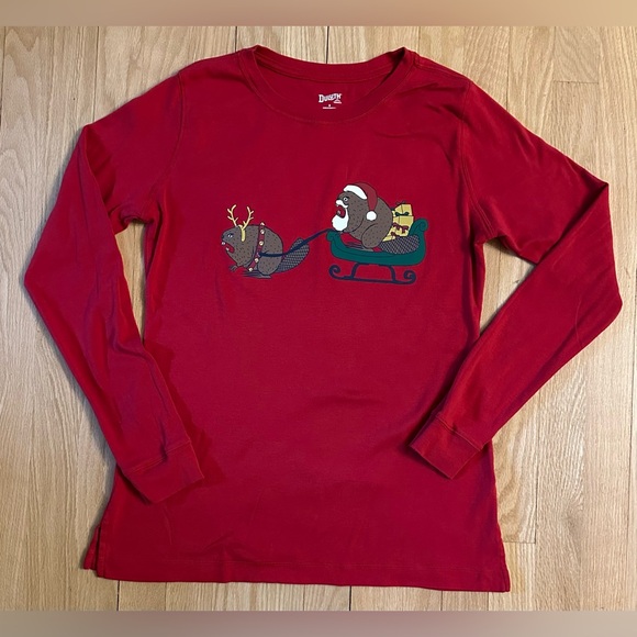 Duluth Trading Co. Angry Beaver Christmas Long-Sleeved Red Tee, Women’s Small - Picture 1 of 7